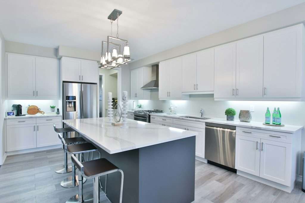rectangular white wooden table, LVP Flooring